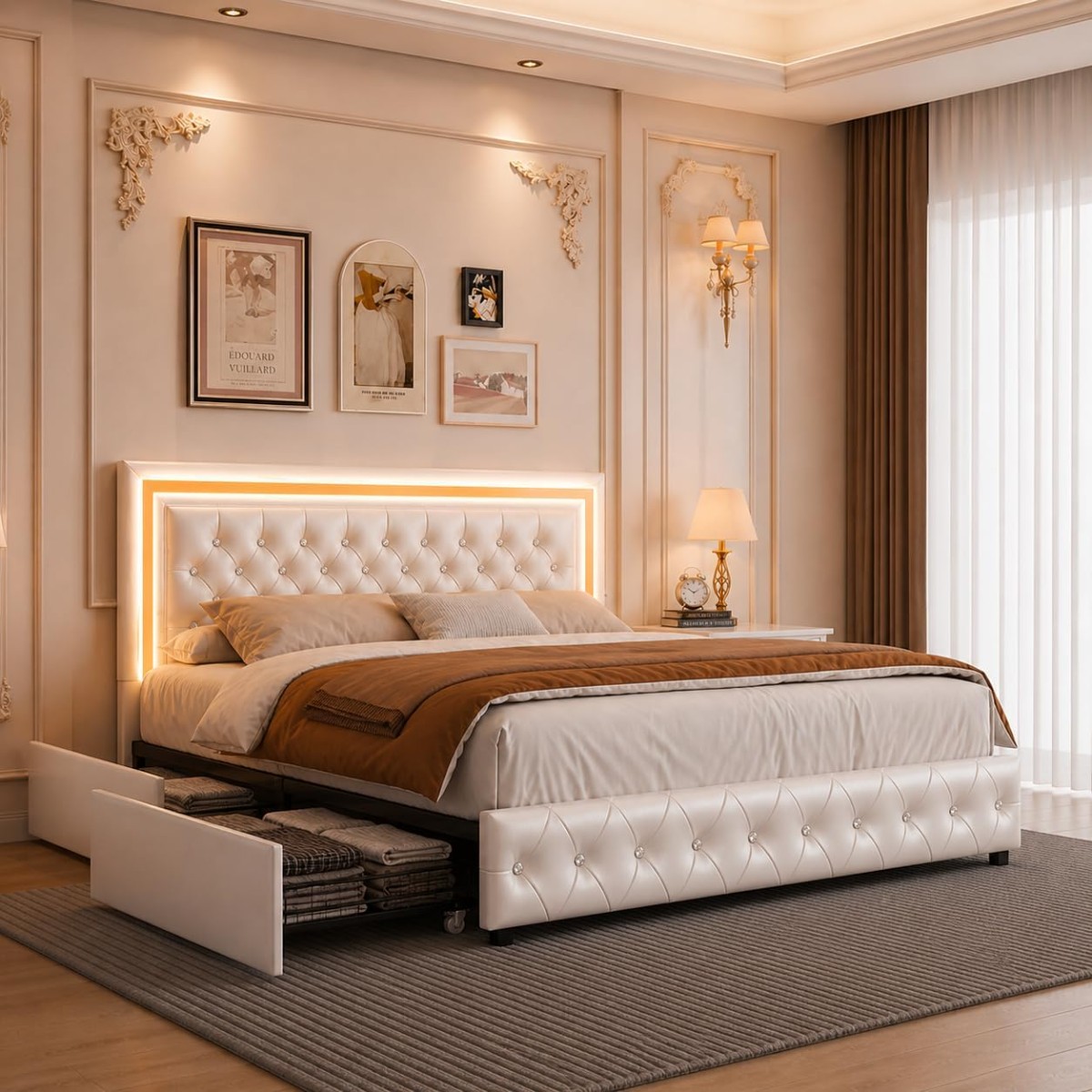 Queen Bed Frame with 4 Storage Drawers